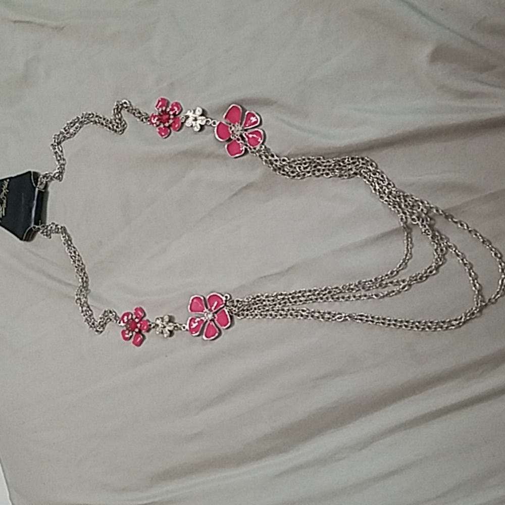 🔴 4/$15 Pink Flower Layered Silver Necklace